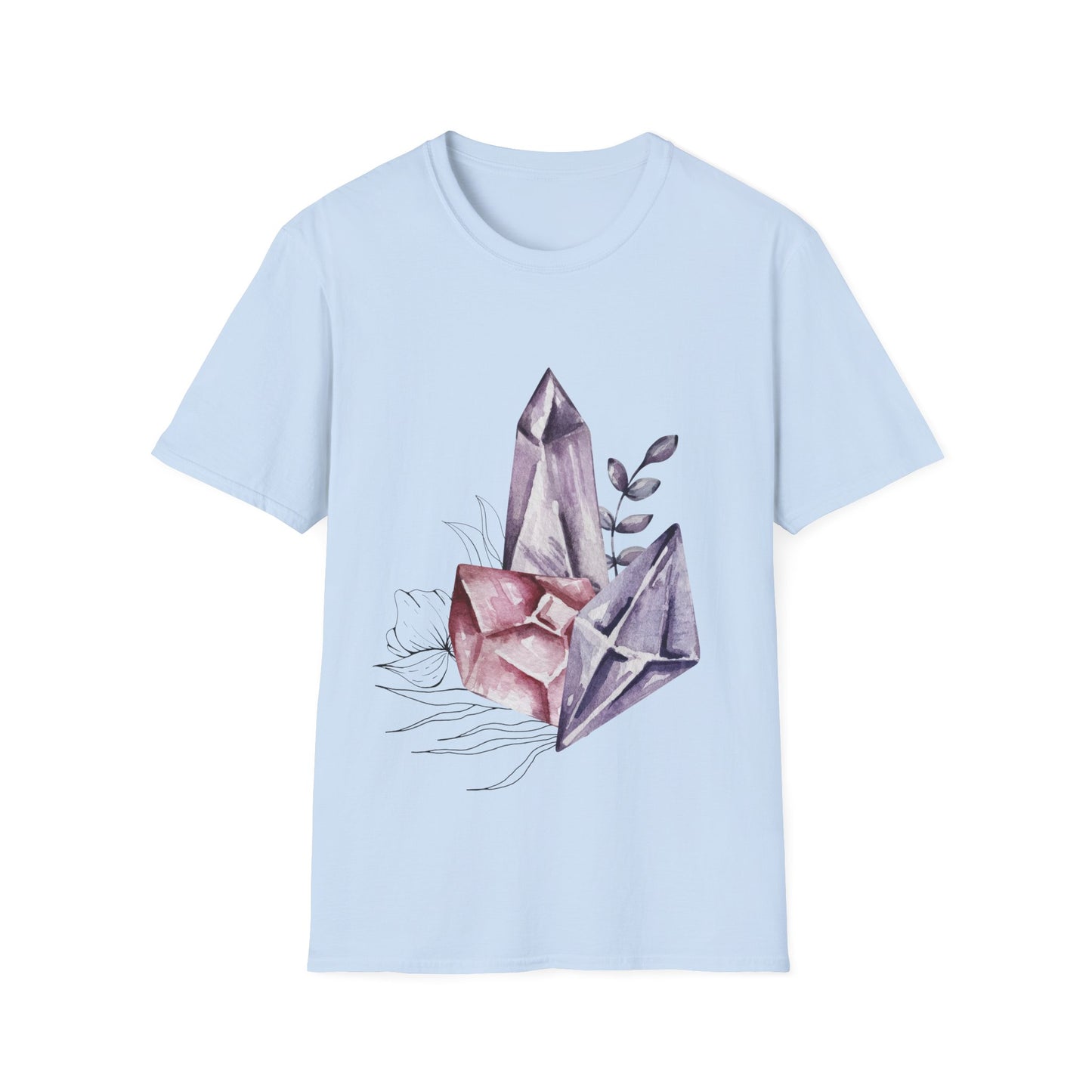 Crystal Cluster T-Shirt — Watercolor Amethyst & Rose Quartz Graphic Tee