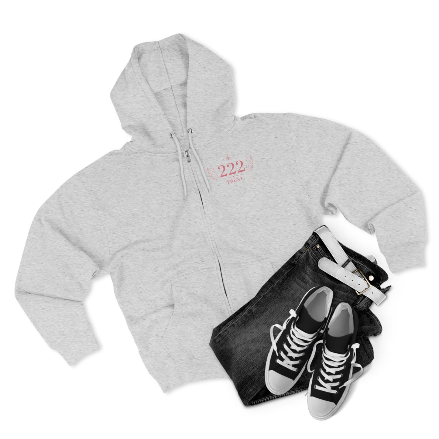 222 Angel Number Zip Hoodie — "Trust the Process" Spiritual Graphic Zip-Up