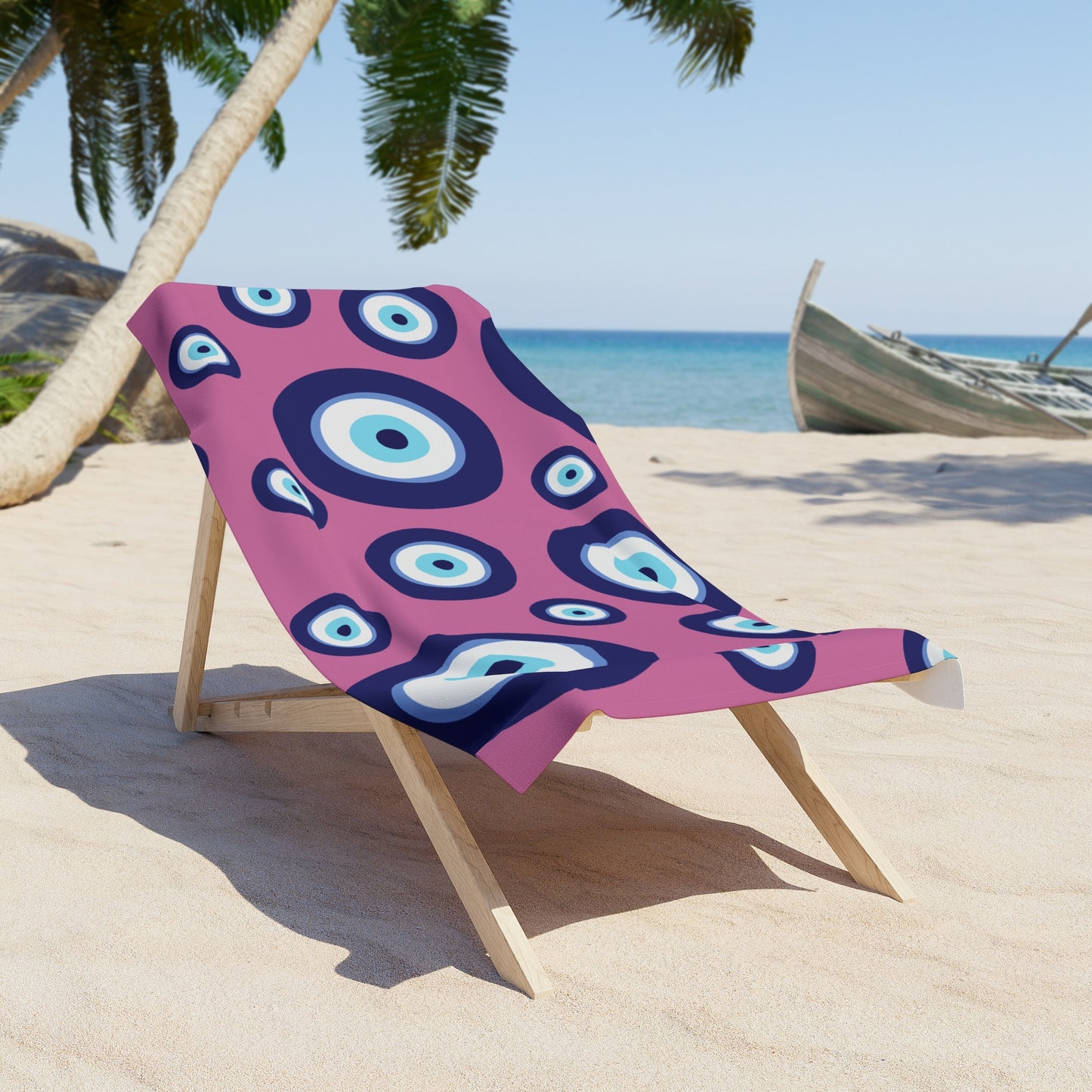 Evil Eye Beach Towel — Pink Protective Nautical Pattern