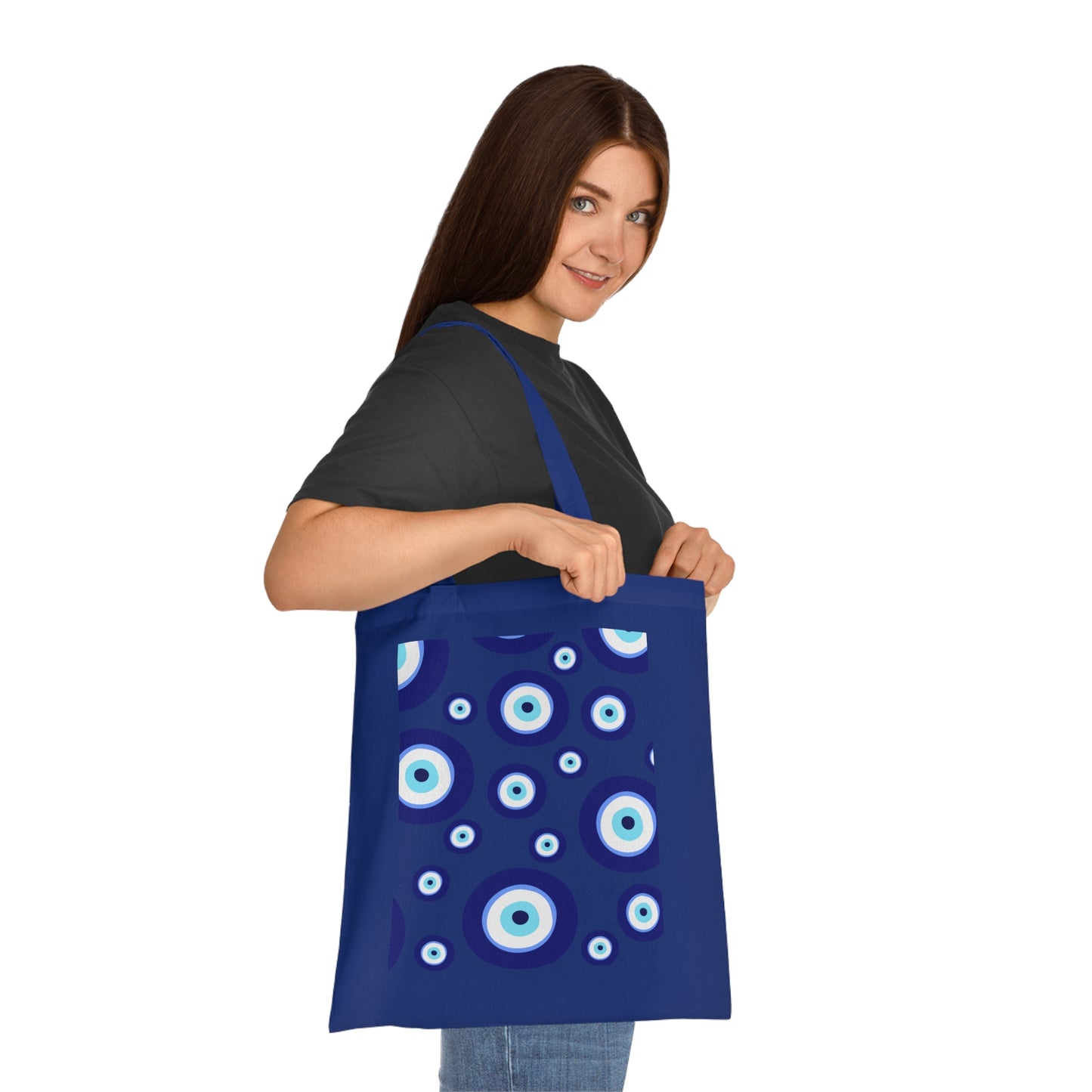 Evil Eye Pattern Cotton Tote Bag — Blue Nazar Protection Market Bag