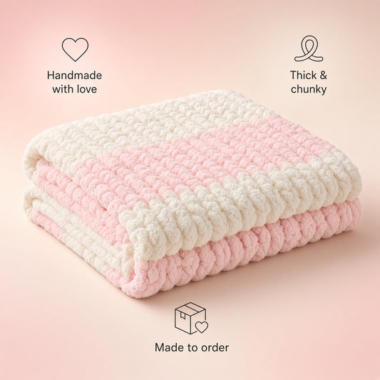 Pink & Cream Chunky Handmade Blanket 🤍🌸