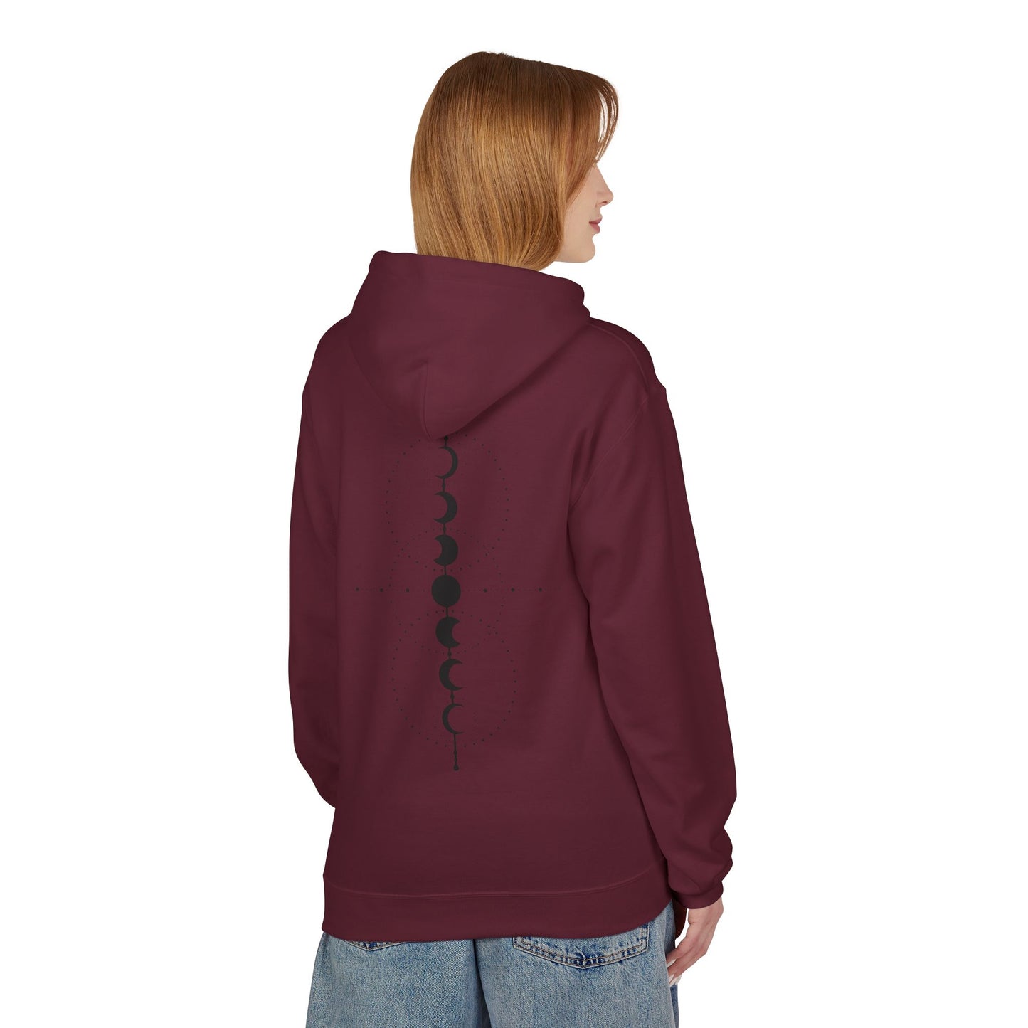 Moon Phase Graphic Hoodie — Minimal Celestial Back Print