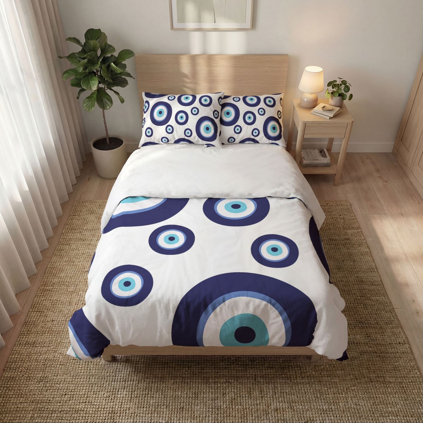Evil Eye Duvet Cover Set — Blue Nautical Circle Quilt Cover (3-Piece)