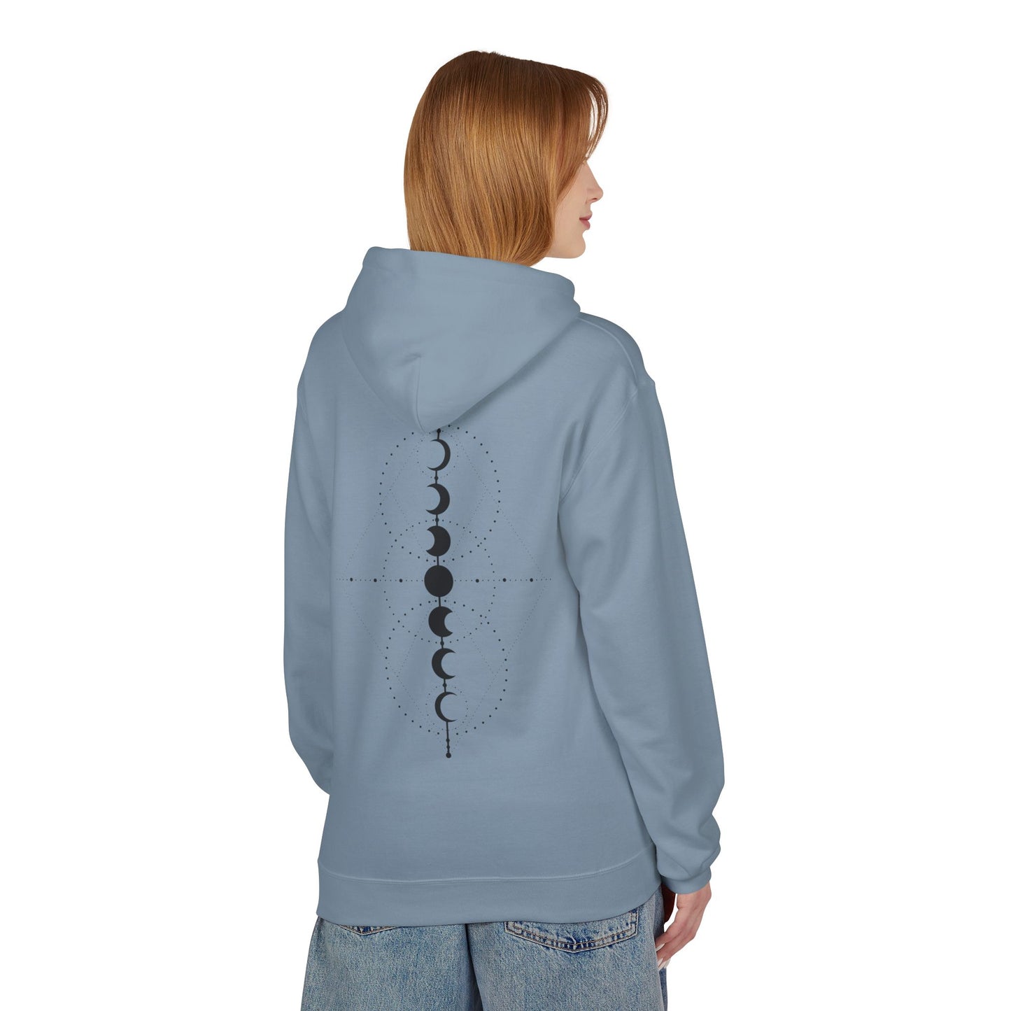 Moon Phase Graphic Hoodie — Minimal Celestial Back Print