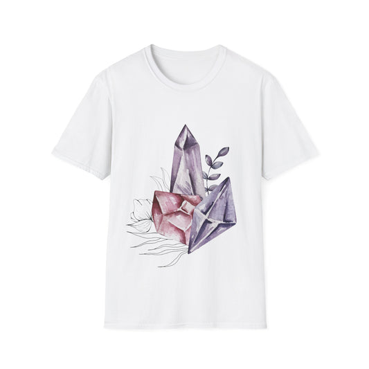Crystal Cluster T-Shirt — Watercolor Amethyst & Rose Quartz Graphic Tee