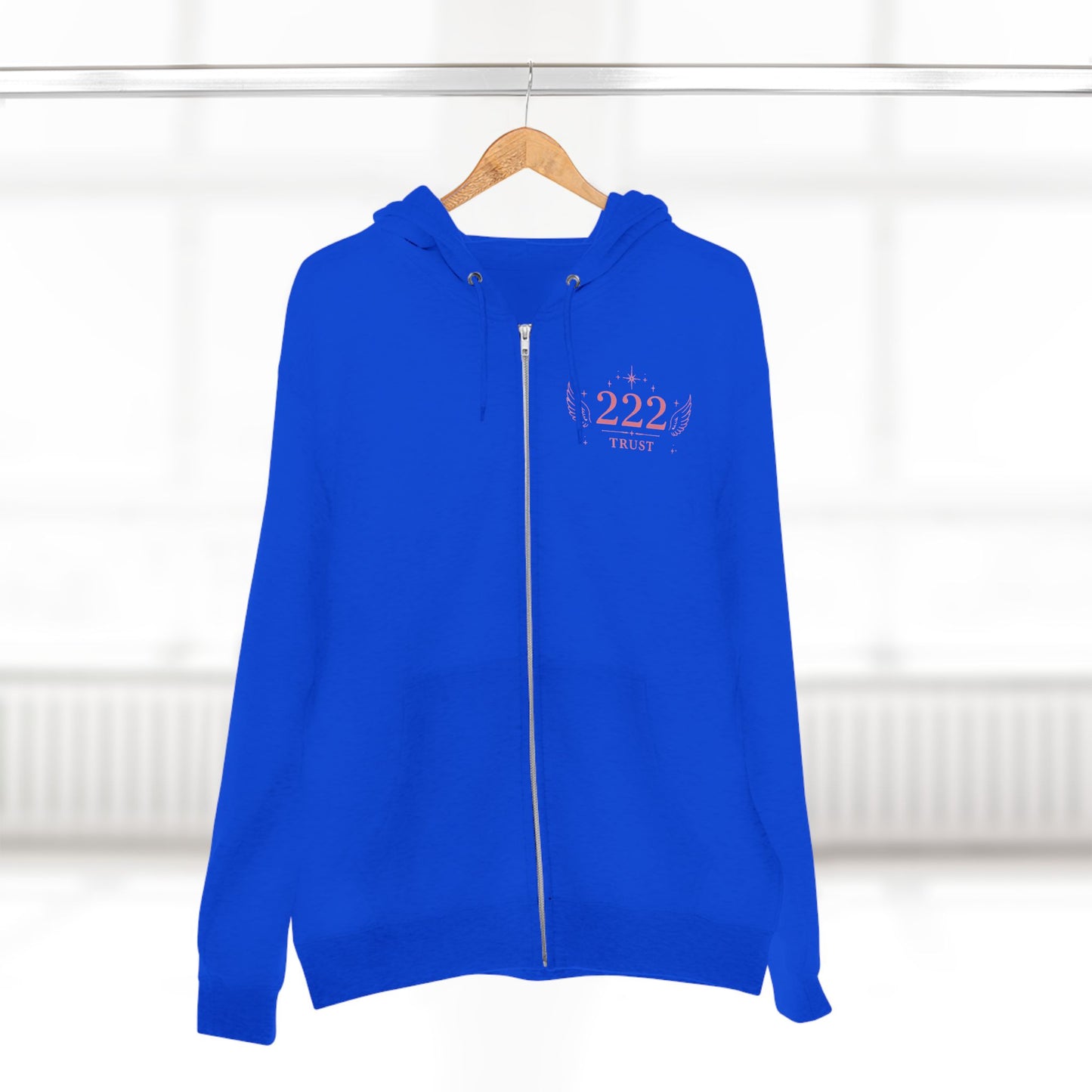 222 Angel Number Zip Hoodie — "Trust the Process" Spiritual Graphic Zip-Up