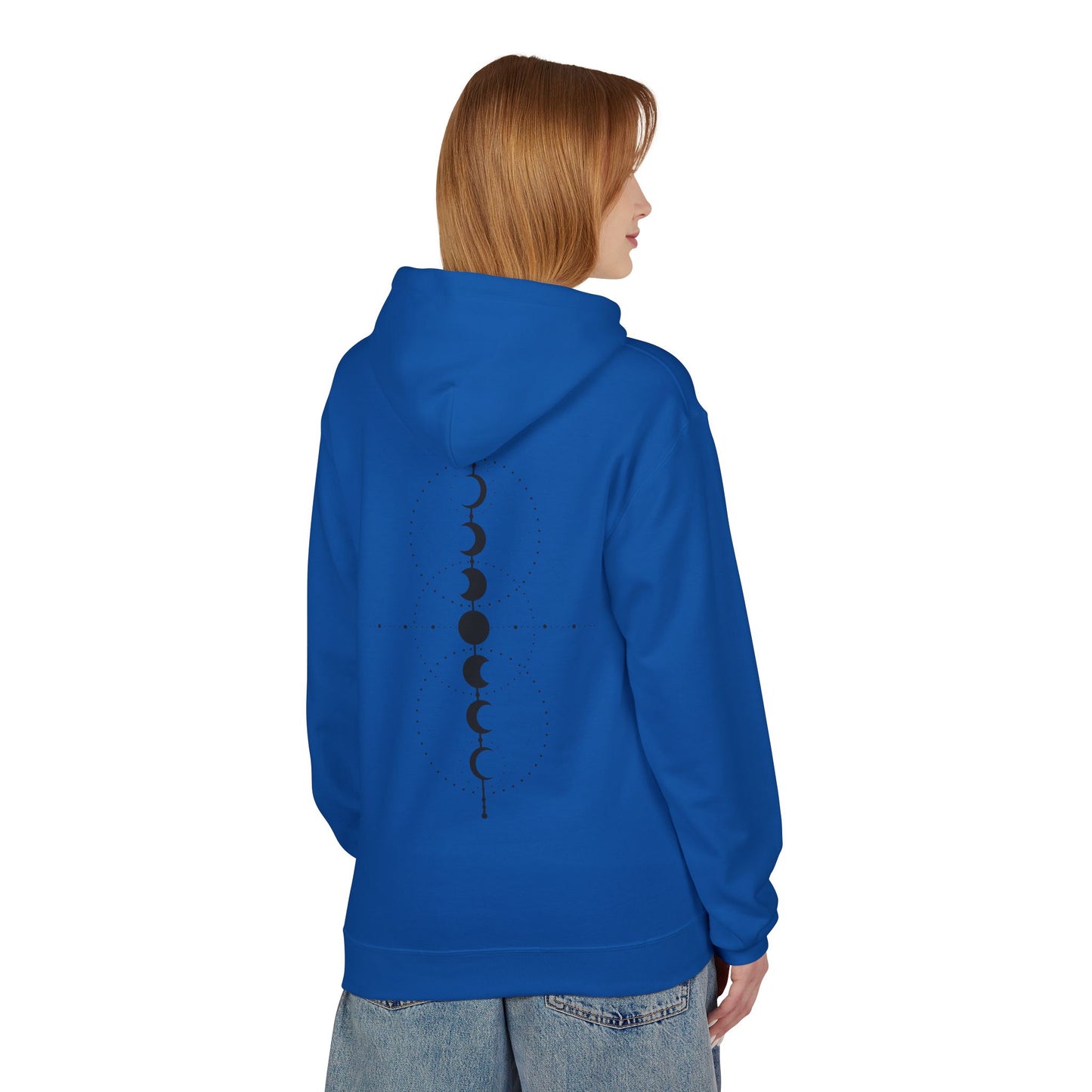 Moon Phase Graphic Hoodie — Minimal Celestial Back Print