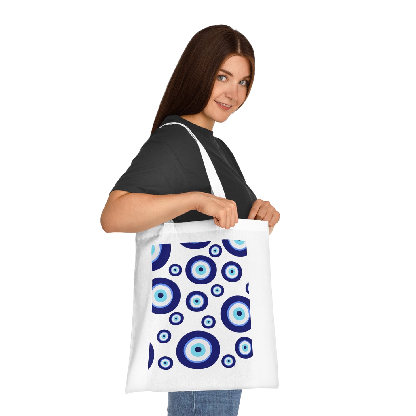 Evil Eye Pattern Cotton Tote Bag — Blue Nazar Protection Market Bag