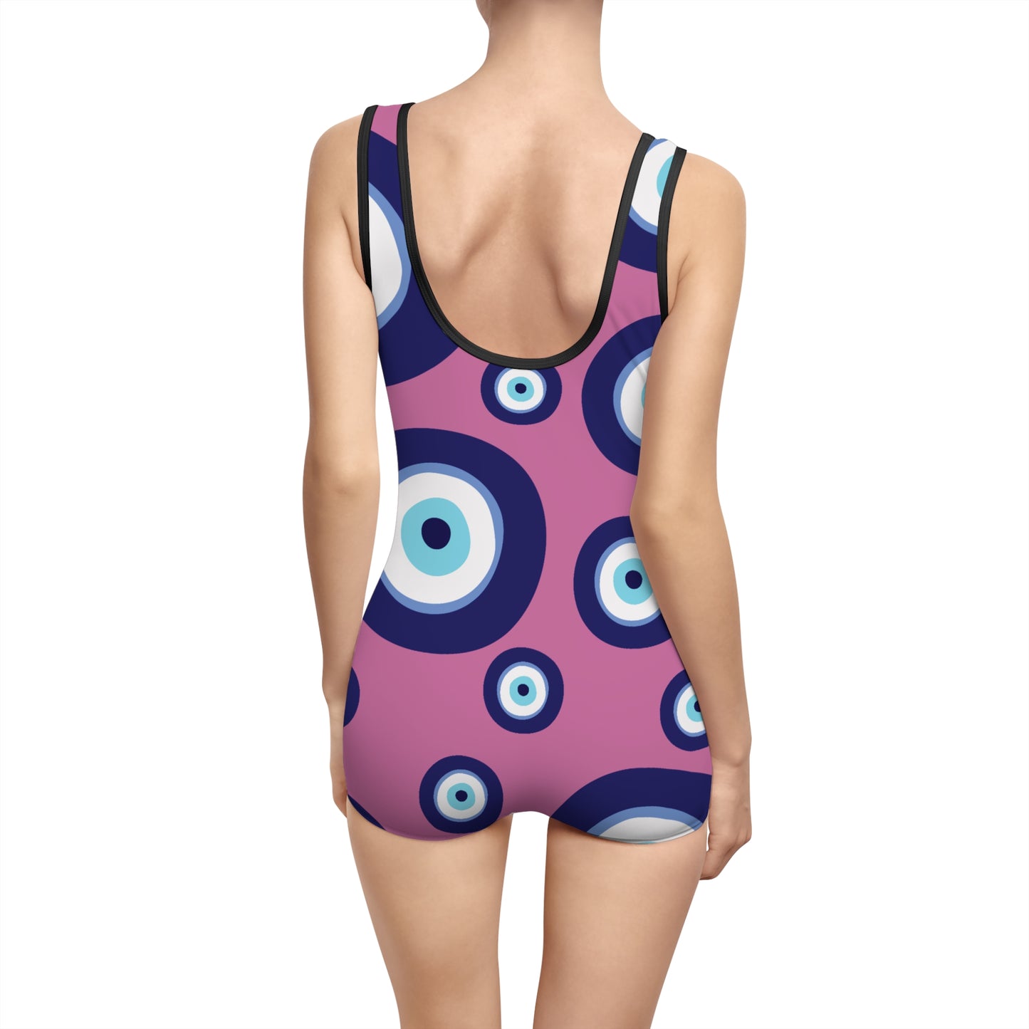 Vintage Evil Eye One-Piece Swimsuit - Retro Pink Nautical Beachwear