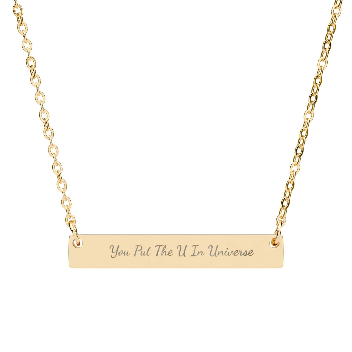 You Put The U In Universe Engravable Horizontal Bar Necklace (Silver or Rose Gold)