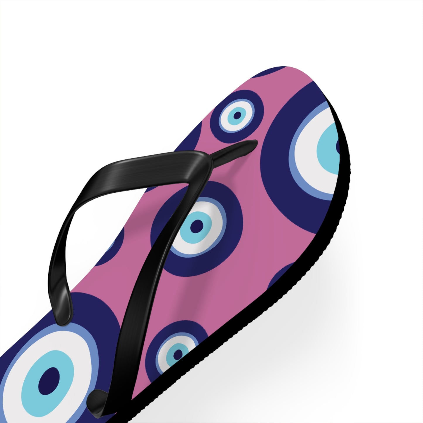 Evil Eye Pattern Flip Flops — Pink & Navy Mediterranean Summer Sandals
