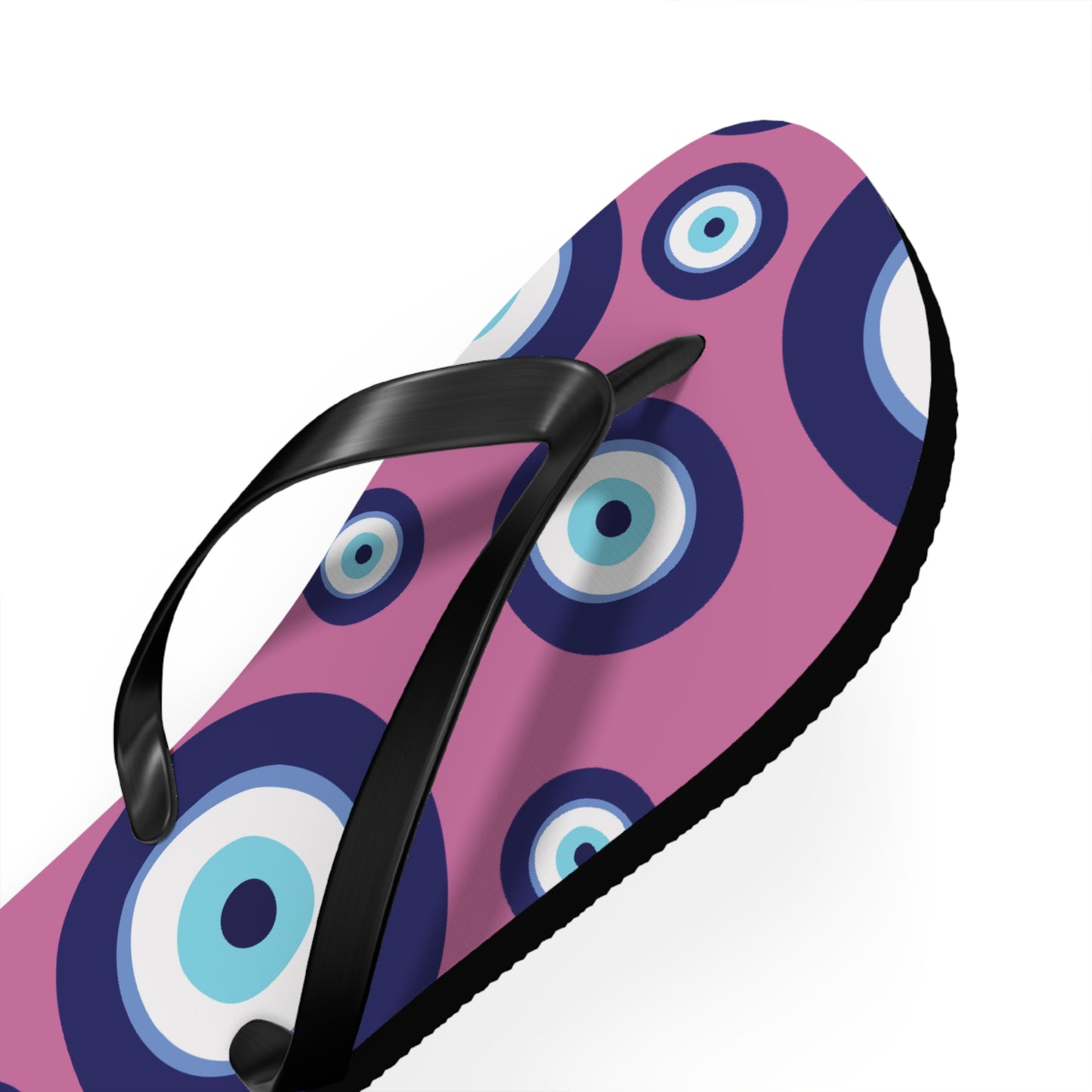 Evil Eye Pattern Flip Flops — Pink & Navy Mediterranean Summer Sandals