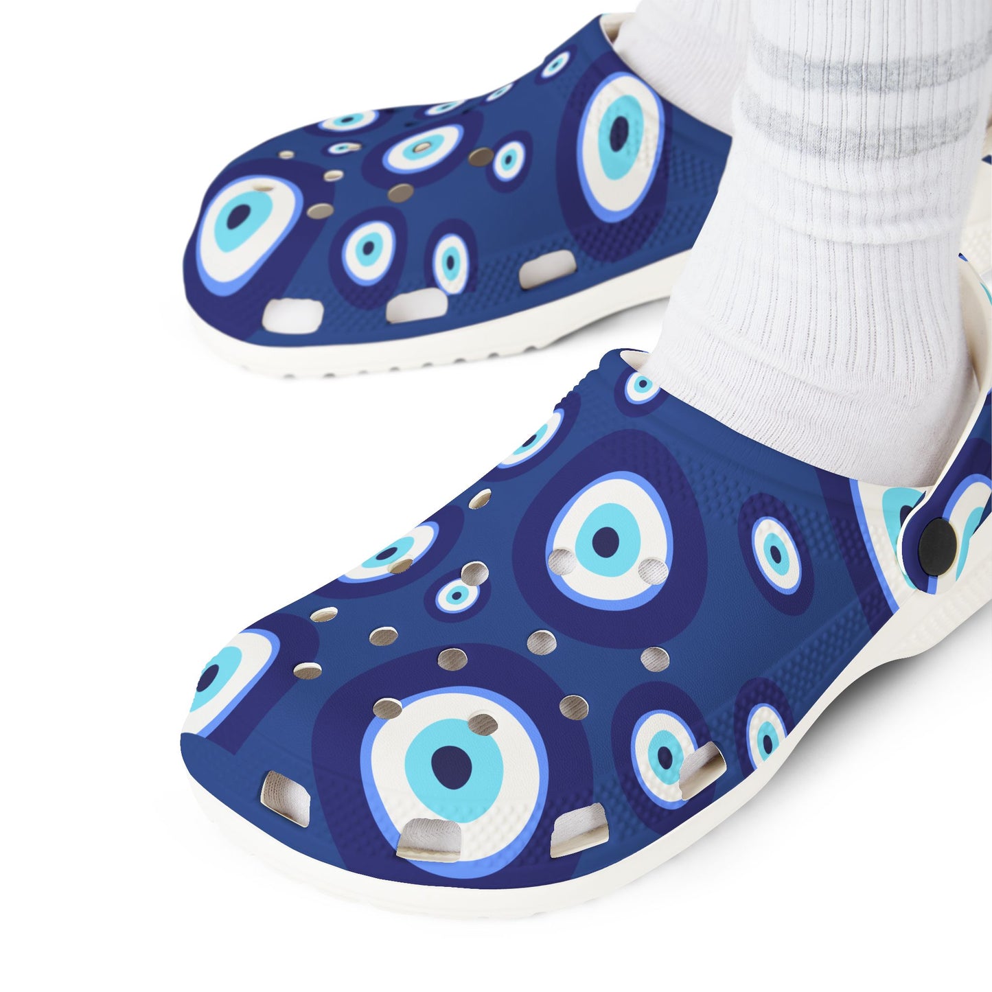 Evil Eye Pattern EVA Clogs - Blue Protective Slip-On Shoes