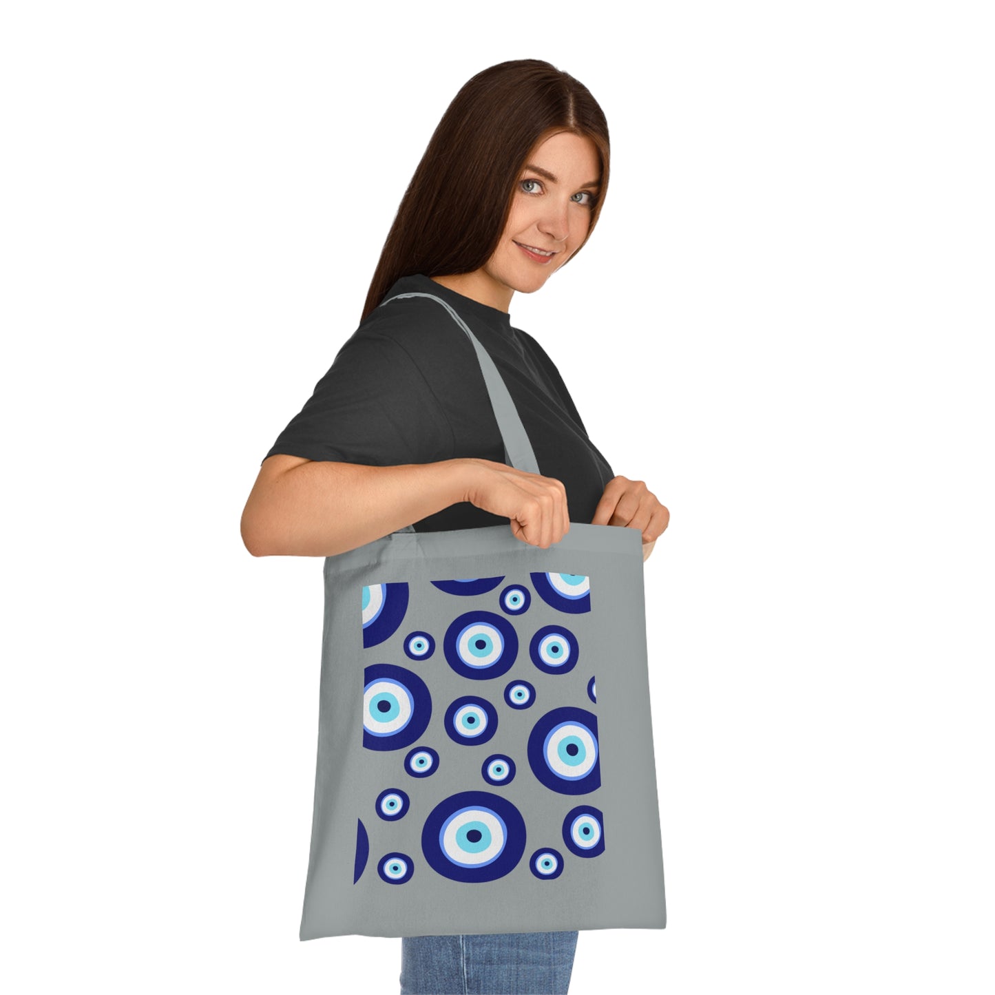 Evil Eye Pattern Cotton Tote Bag — Blue Nazar Protection Market Bag