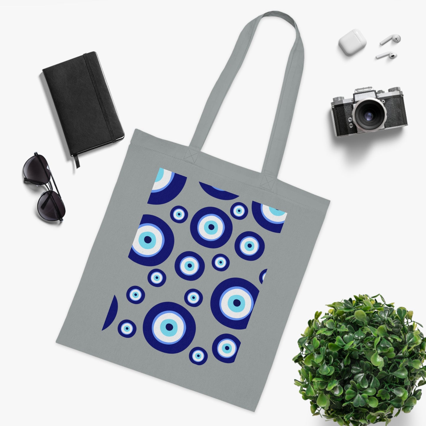 Evil Eye Pattern Cotton Tote Bag — Blue Nazar Protection Market Bag