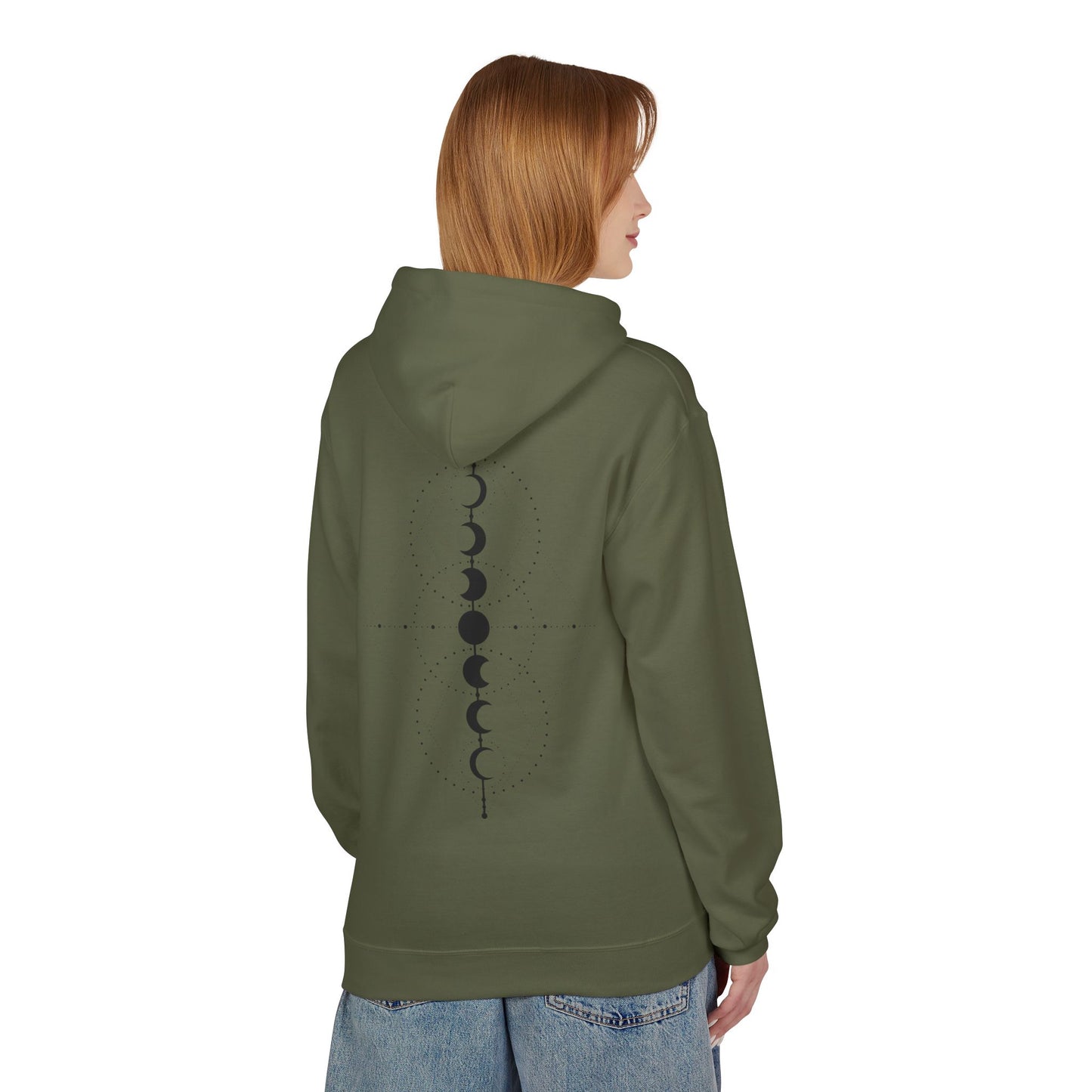 Moon Phase Graphic Hoodie — Minimal Celestial Back Print