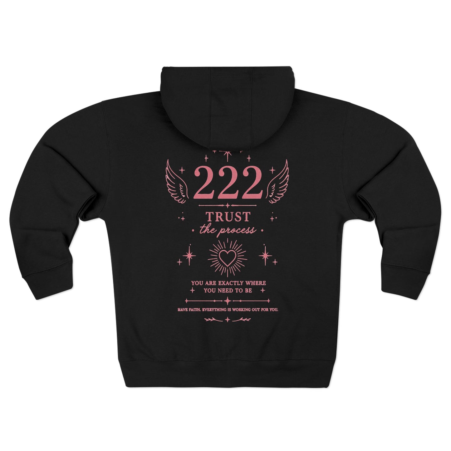 222 Angel Number Zip Hoodie — "Trust the Process" Spiritual Graphic Zip-Up