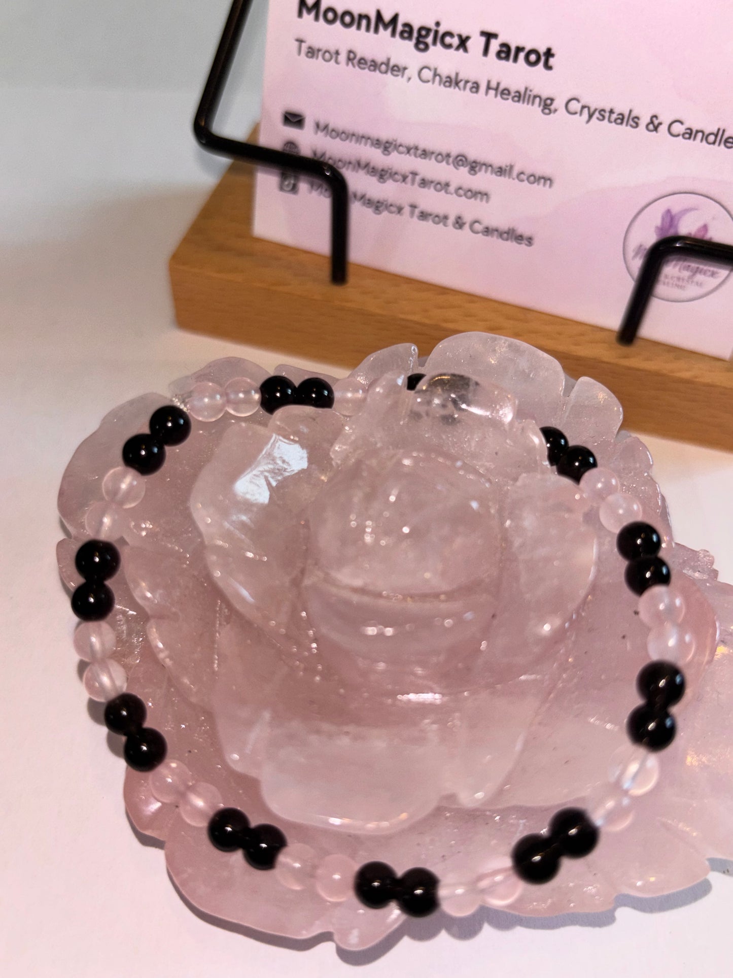 Black Obsidian & Rose Quartz Crystal Bracelet 4mm Grade A Beads