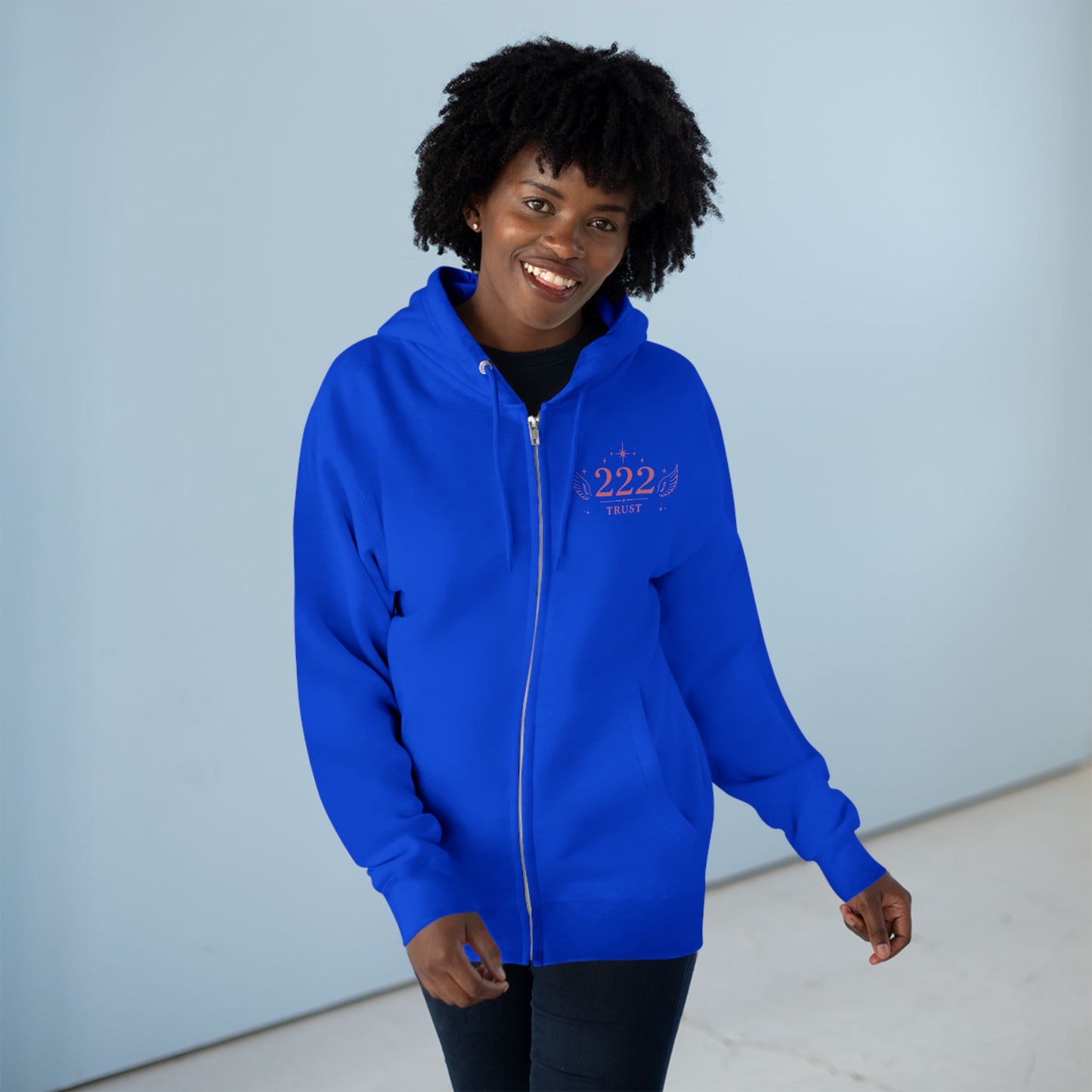 222 Angel Number Zip Hoodie — "Trust the Process" Spiritual Graphic Zip-Up
