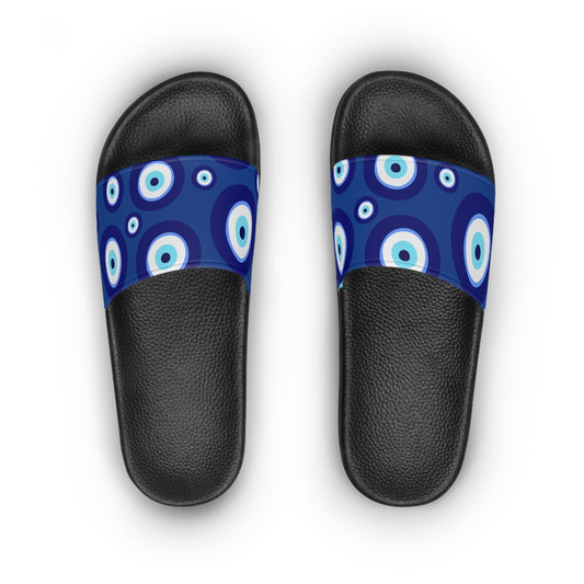 Evil Eye Blue Slide Sandals — Women's Protective Beach & Casual Slides