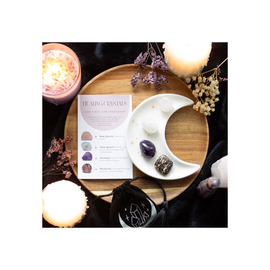 Love Healing Crystal Set with Moon Trinket Dish