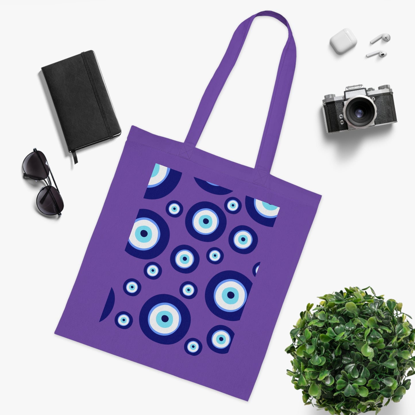 Evil Eye Pattern Cotton Tote Bag — Blue Nazar Protection Market Bag