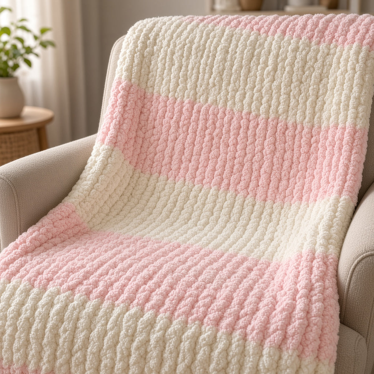 Pink & Cream Chunky Handmade Blanket 🤍🌸