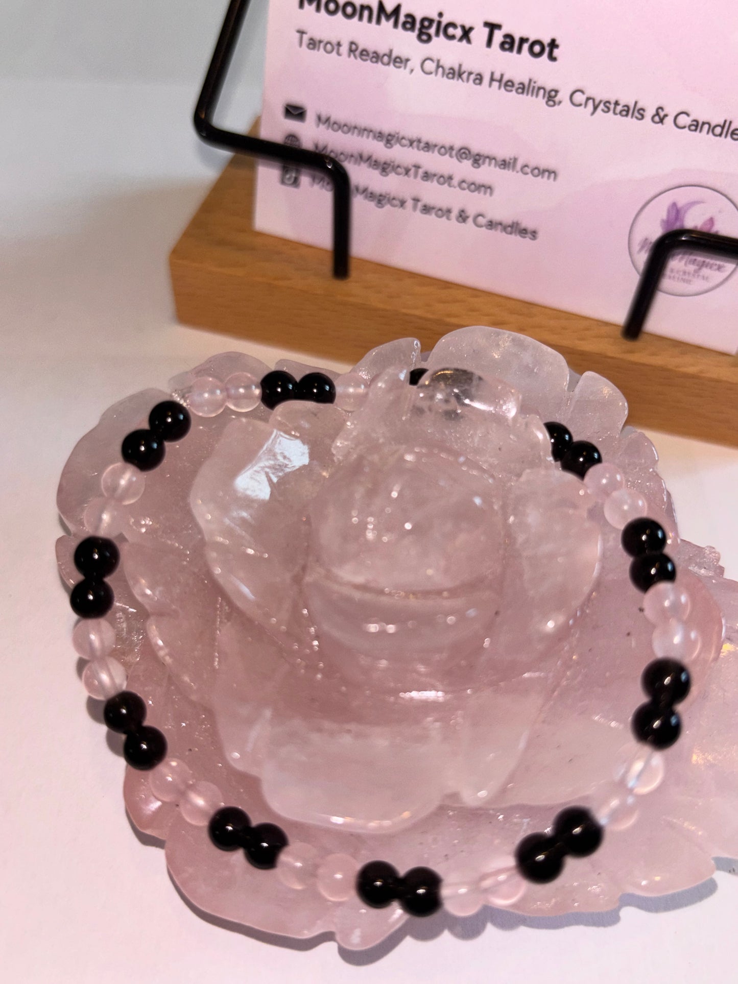 Black Obsidian & Rose Quartz Crystal Bracelet 4mm Grade A Beads