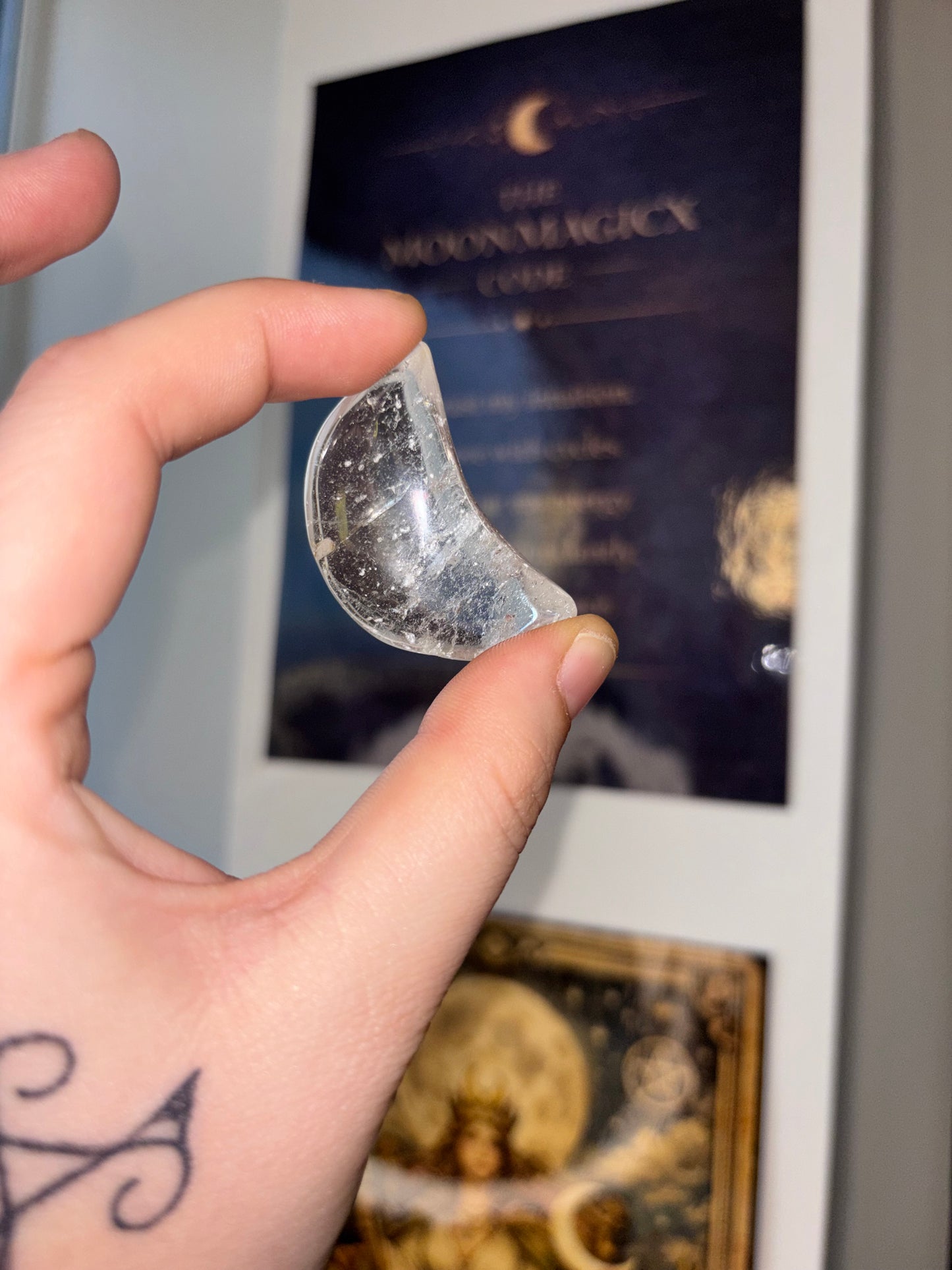 Clear Quartz Crescent Moon with Hematite Inclusions