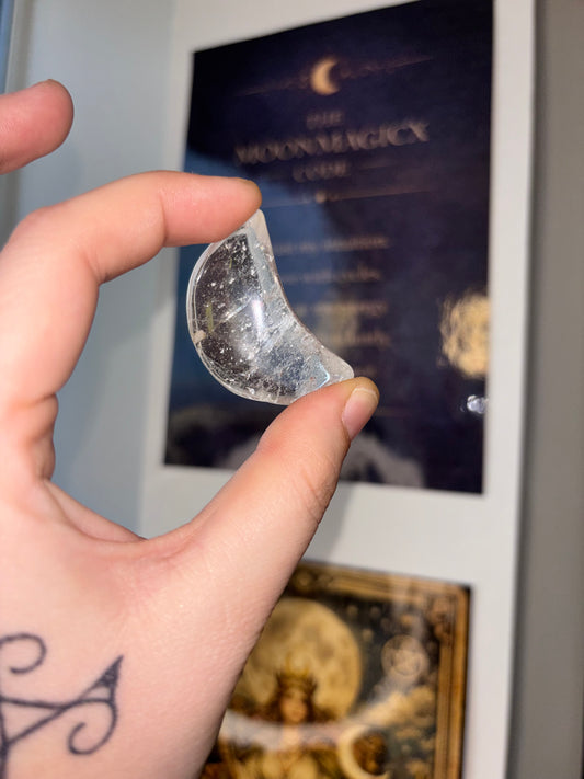 Clear Quartz Crescent Moon with Hematite Inclusions