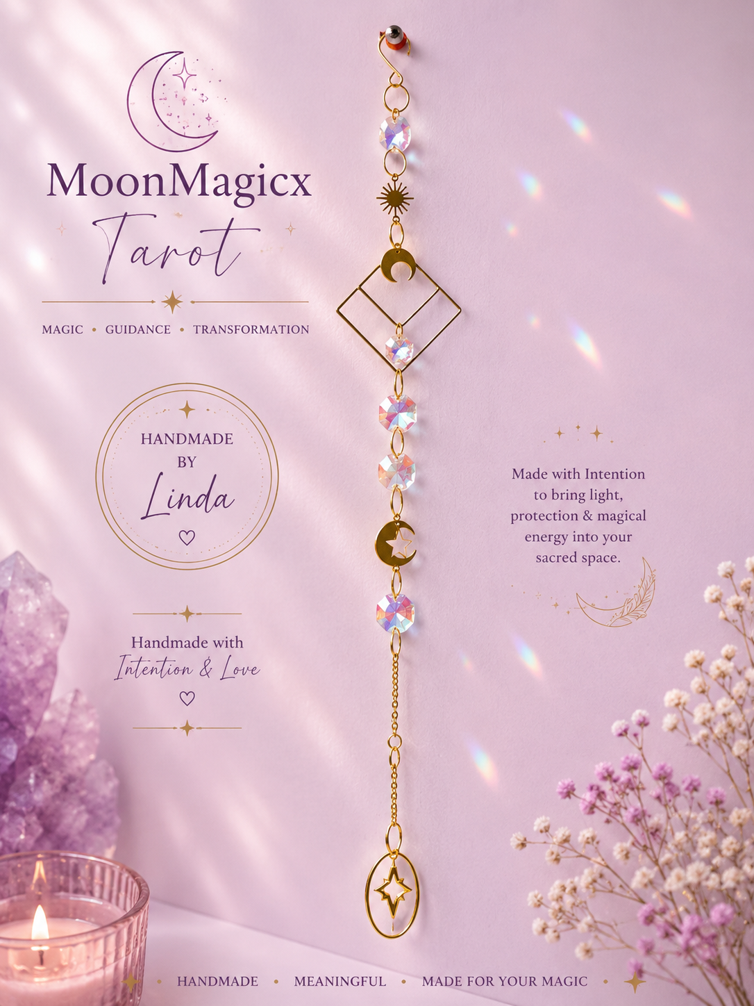 Celestial Star & Moon Crystal Suncatcher