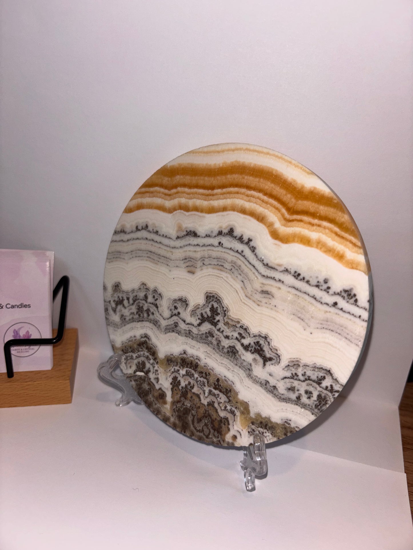 Dendritic Orange Calcite Plate + Stand