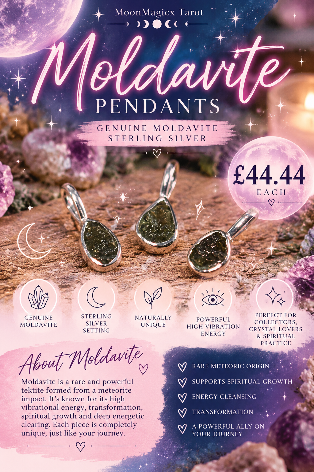 Genuine Moldavite Sterling Silver Pendant