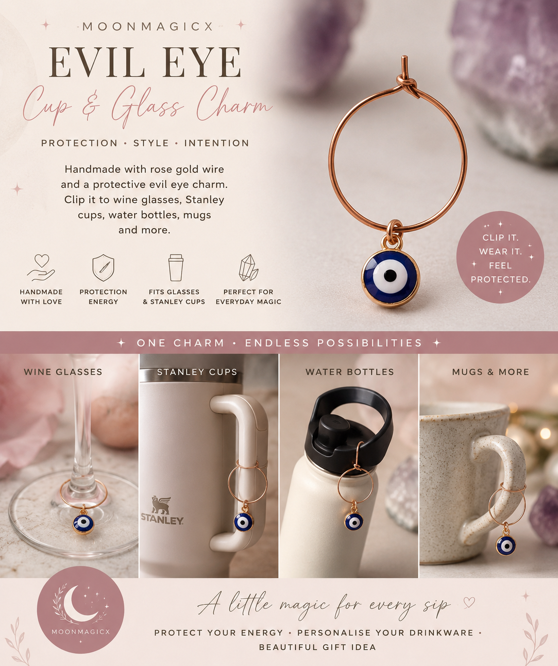 Evil Eye Cup & Glass Charm