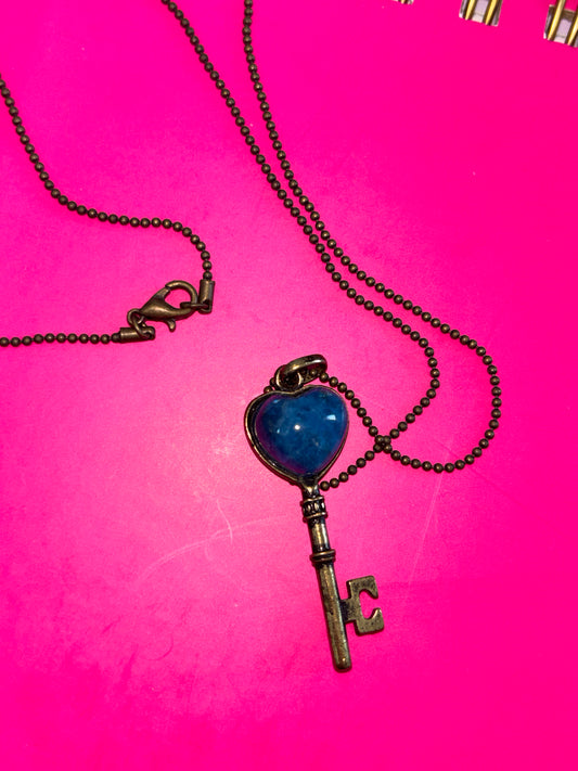 Blue Apatite Heart Key Necklace