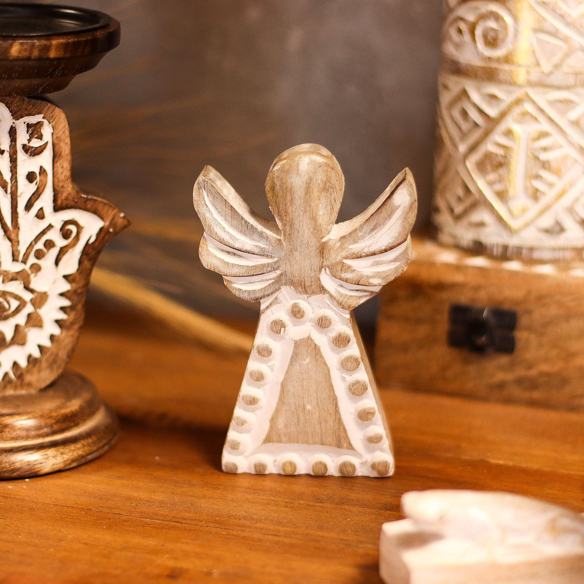 Mango Wood Angel - Whitewash