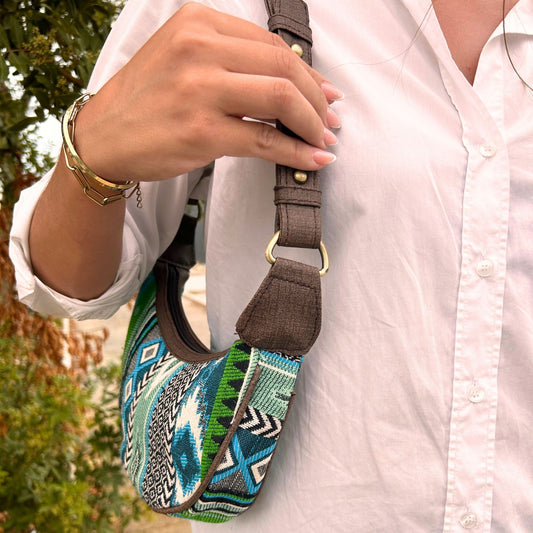 Jacquard Hobo Bag - Bold Greens (brown strap)