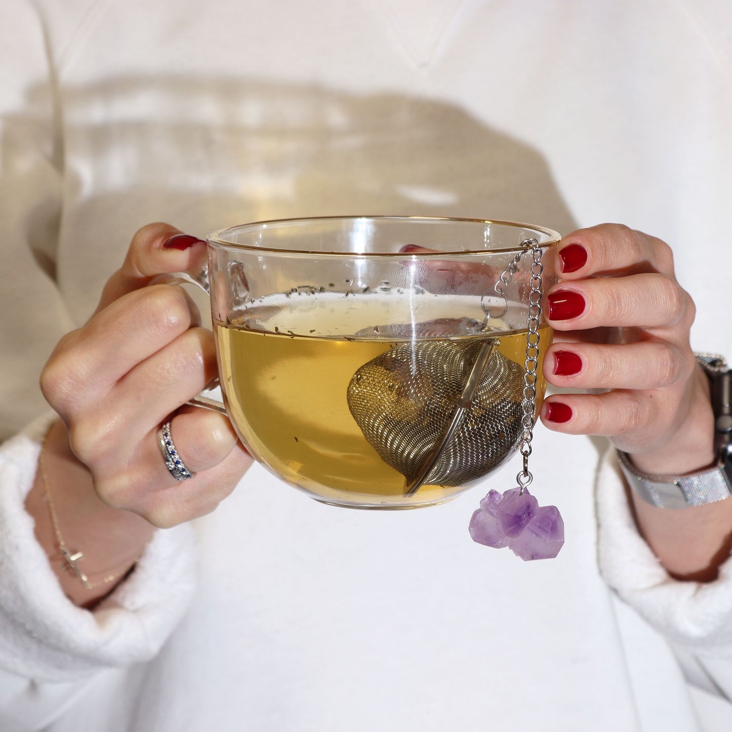 Raw Crystal Gemstone Tea Strainer - Rose Quartz