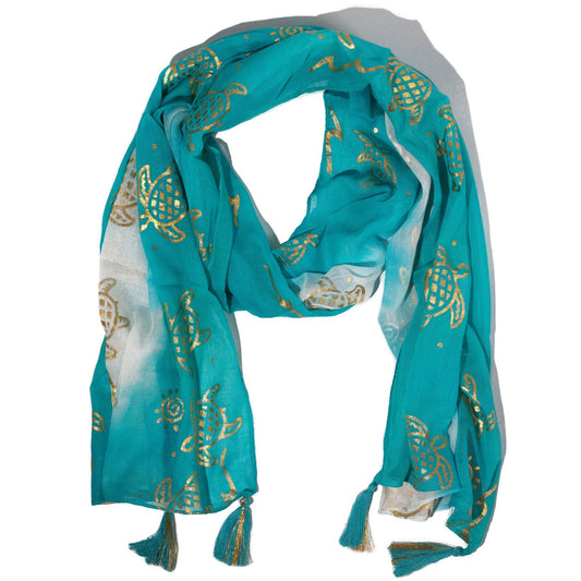 Nomad Sari Summer Turtle Print Scarf – Turquoise (180×50 cm)