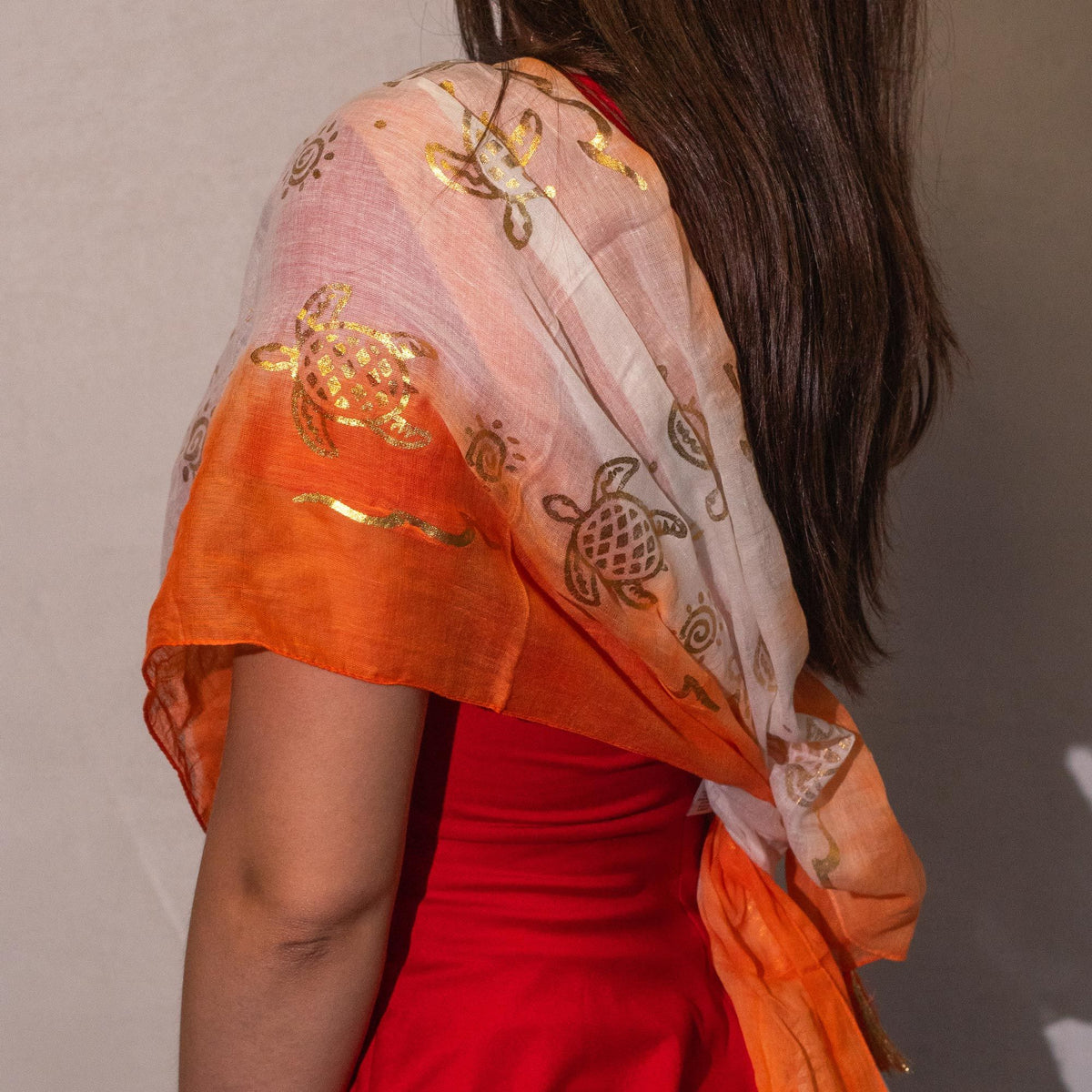 Nomad Sari Summer Turtle Print Scarf - Coral (180x50cm)