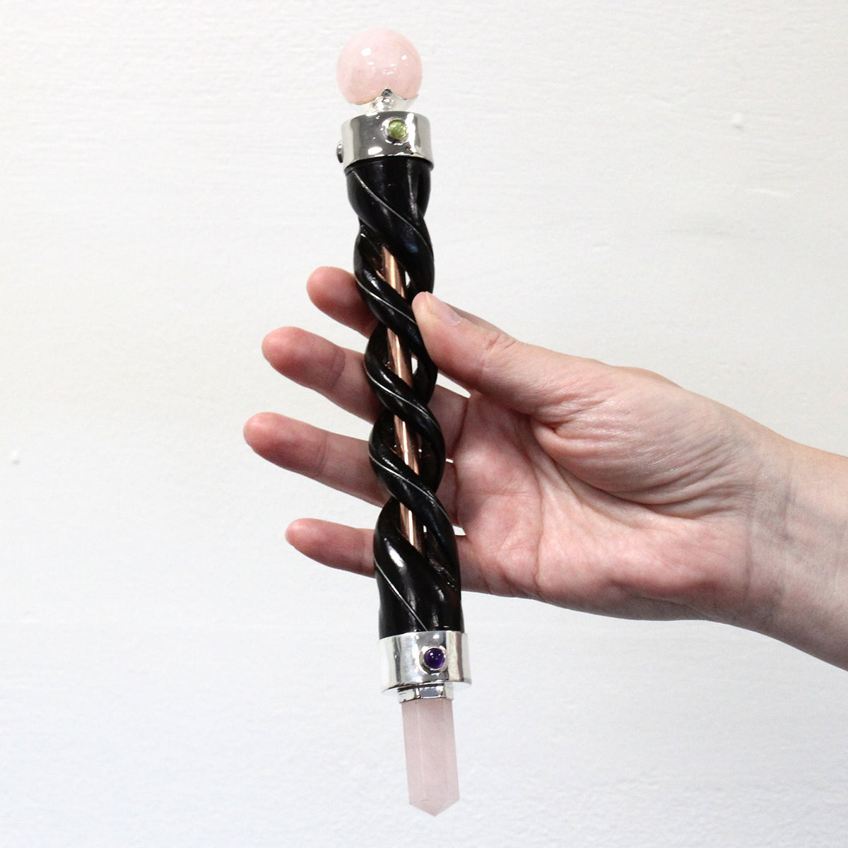 Twisted Healing Wand - Silver Clear Quartz Sphere