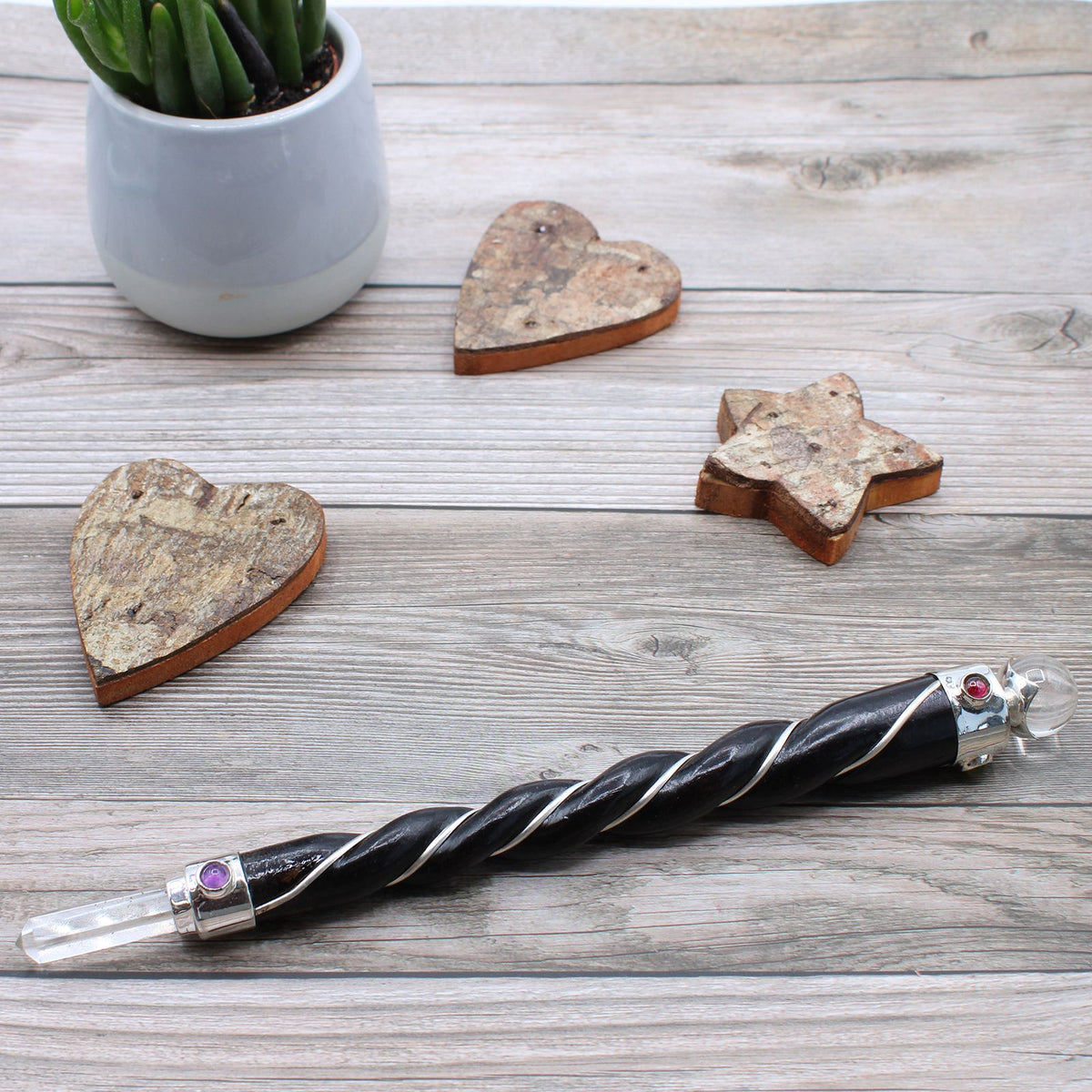 Twisted Healing Wand - Silver Clear Quartz Sphere