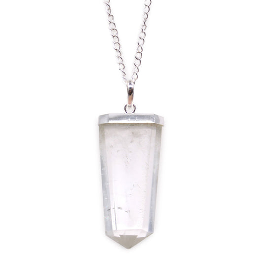 Gemstone Flat Pencil Pendant - Clear Quartz