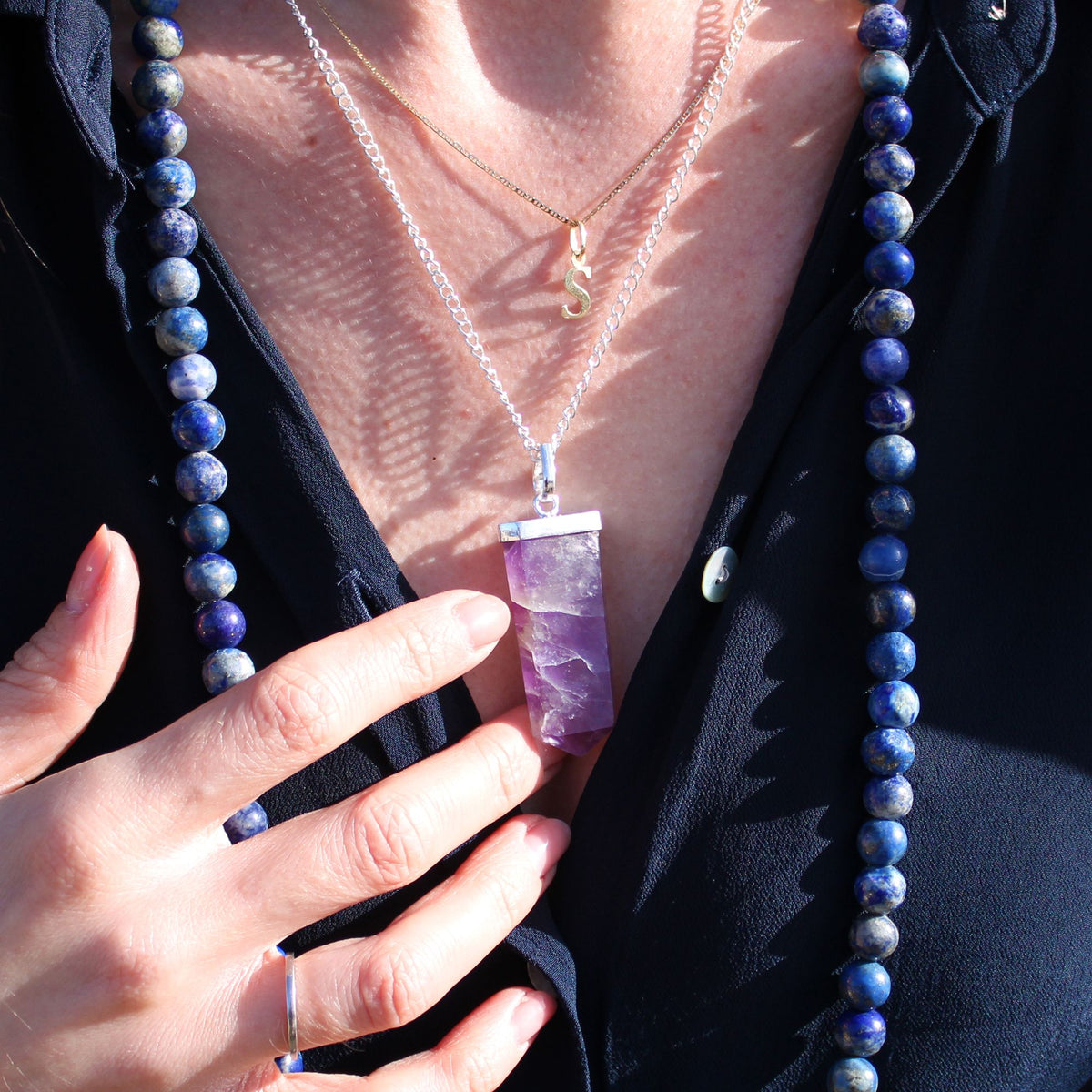 Gemstone Flat Pencil Pendant - Clear Quartz