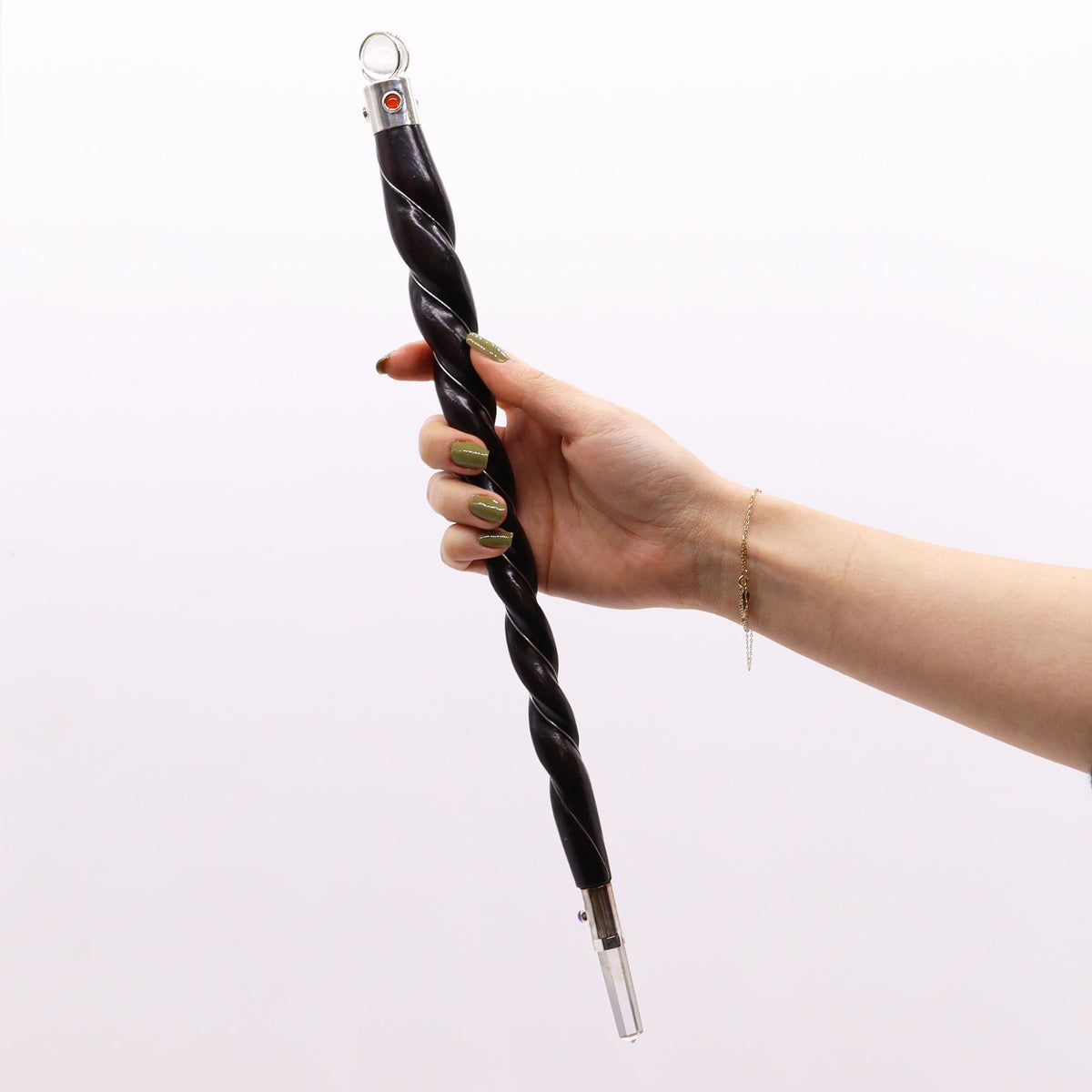 Extra Large Twisted Wood and Clear Quartz Wand