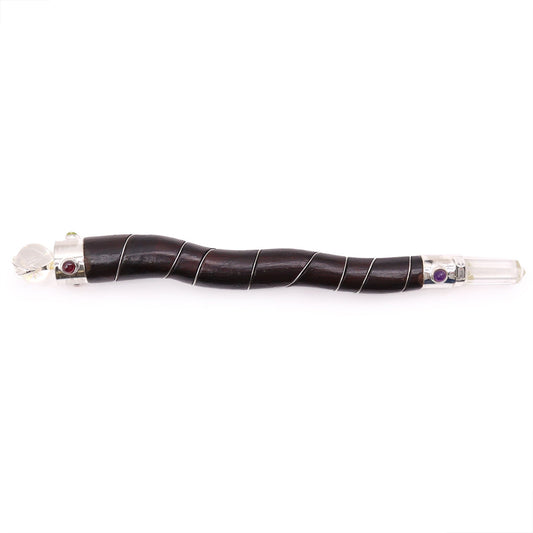 Natural Curved Wood and Rock Quartz Wand