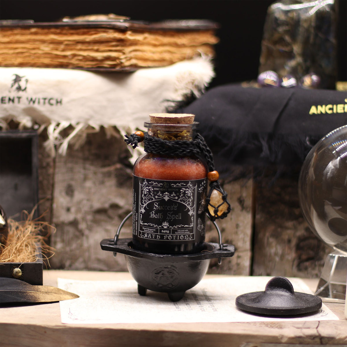 Ancient Witch Bath Spell Potion & Citrine Crystal Amulet - Success